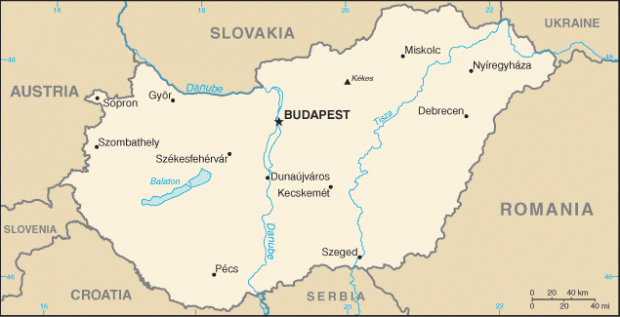Mapa Politico Pequeña Escala de Hungría