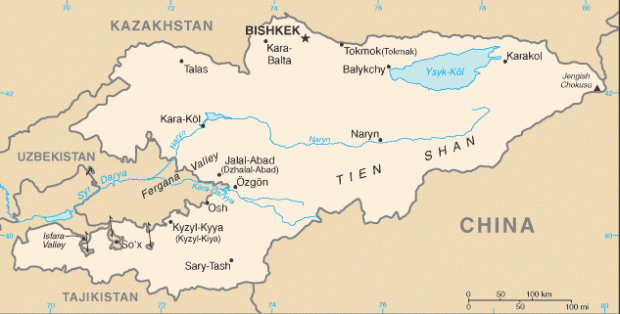 Mapa Politico Pequeña Escala de Kirguistán