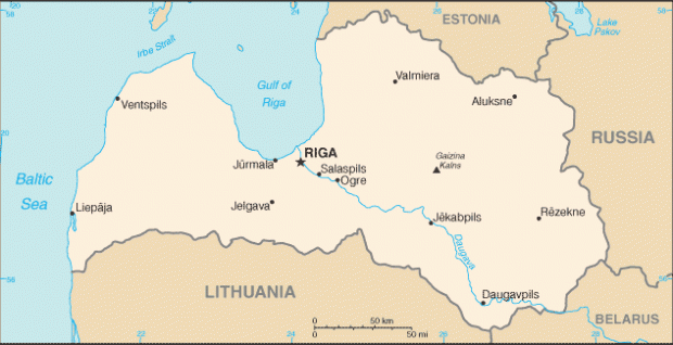 Mapa Politico Pequeña Escala de Letonia