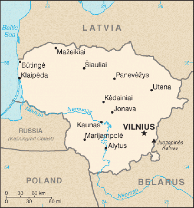 Mapa Politico Pequeña Escala de Lituania