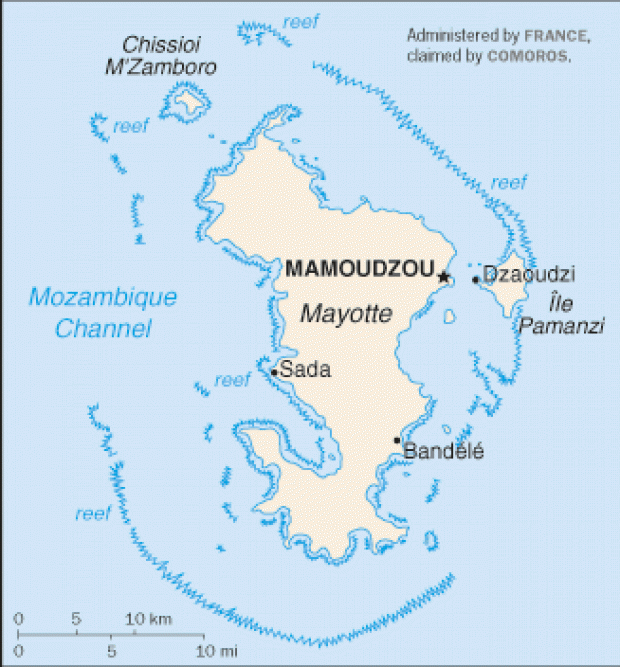 Mapa Politico Pequeña Escala de Mayotte, Francia