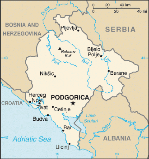 Mapa Politico Pequeña Escala de Montenegro