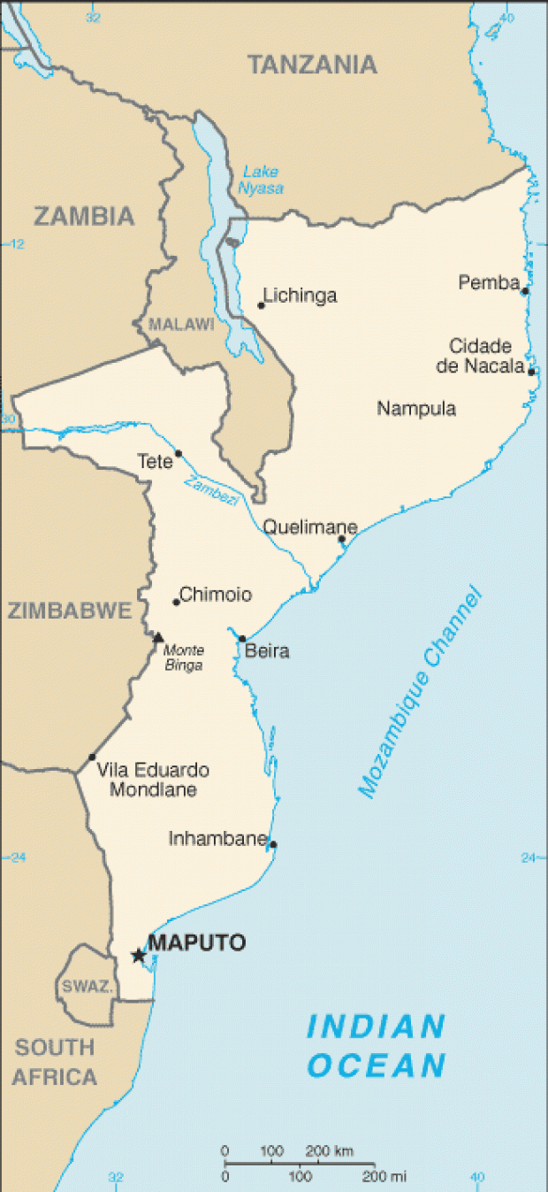 Mapa Político Pequeña Escala de Mozambique