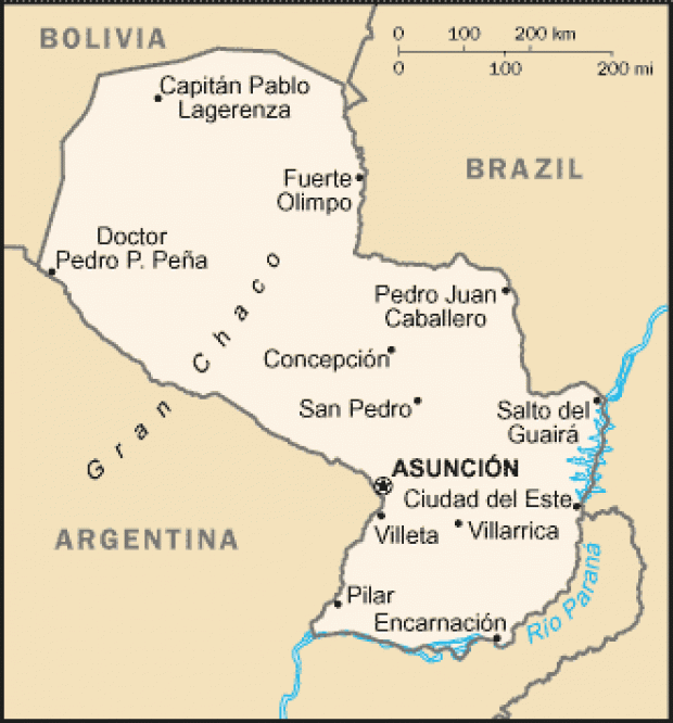 Mapa Político Pequeña Escala de Paraguay