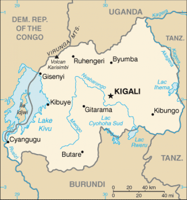 Mapa Político Pequeña Escala de Ruanda