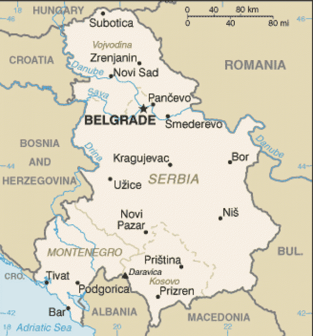 Mapa Politico Pequeña Escala de Serbia y Montenegro