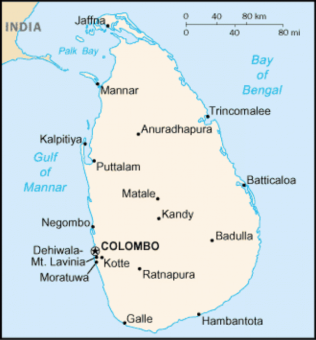 Mapa Politico Pequeña Escala de Sri Lanka