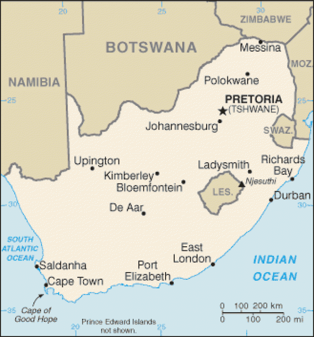 Mapa Político Pequeña Escala de Sudáfrica