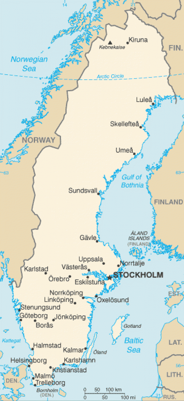 Mapa Politico Pequeña Escala de Suecia