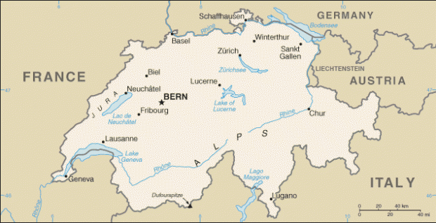 Mapa Politico Pequeña Escala de Suiza