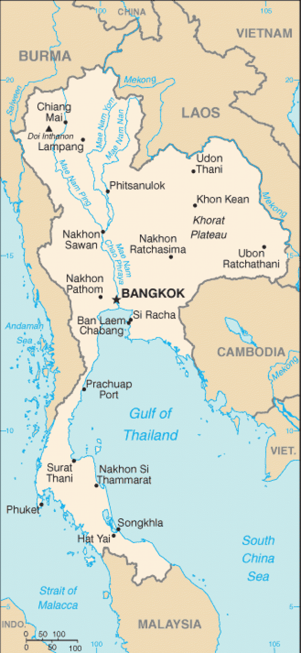 Mapa Politico Pequeña Escala de Tailandia