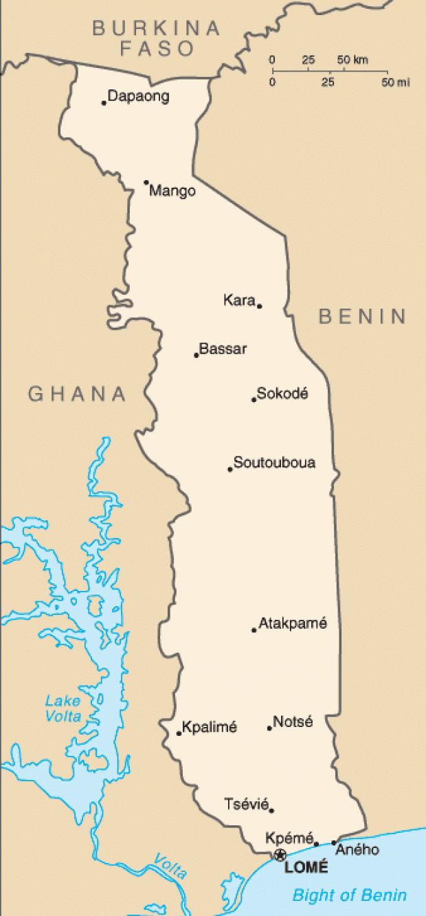 Mapa Político Pequeña Escala de Togo