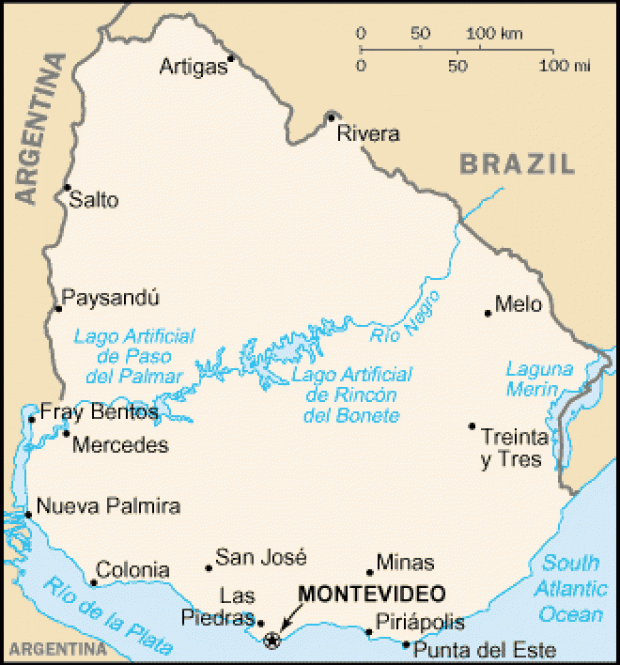 Mapa Político Pequeña Escala de Uruguay
