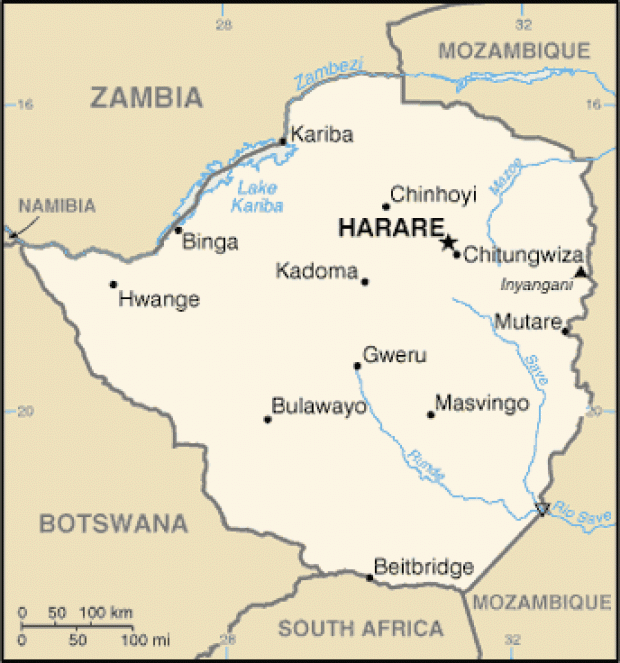 Mapa Político Pequeña Escala de Zimbabue