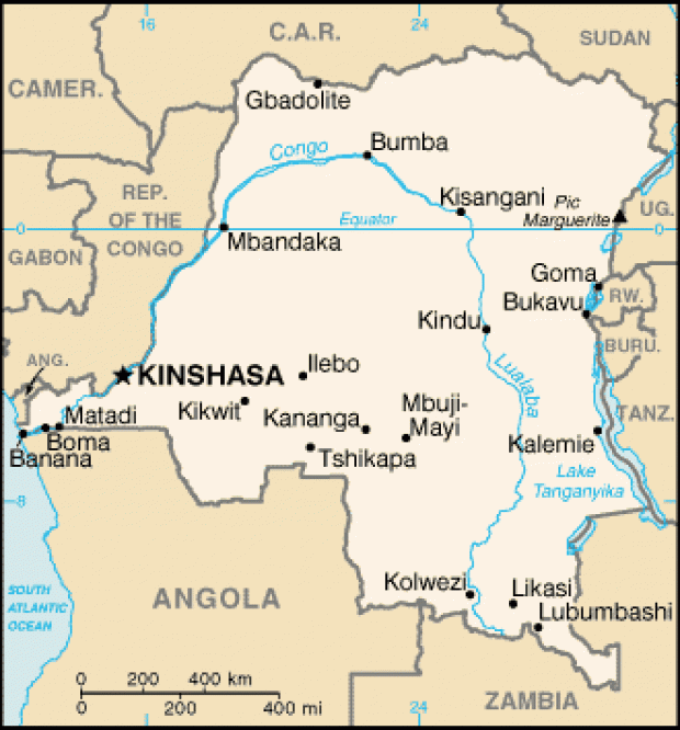 Mapa Político Pequeña Escala de la República Democrática del Congo (Zaire)