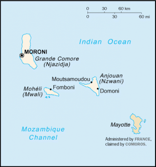 Mapa Politico Pequeña Escala de las Comoras