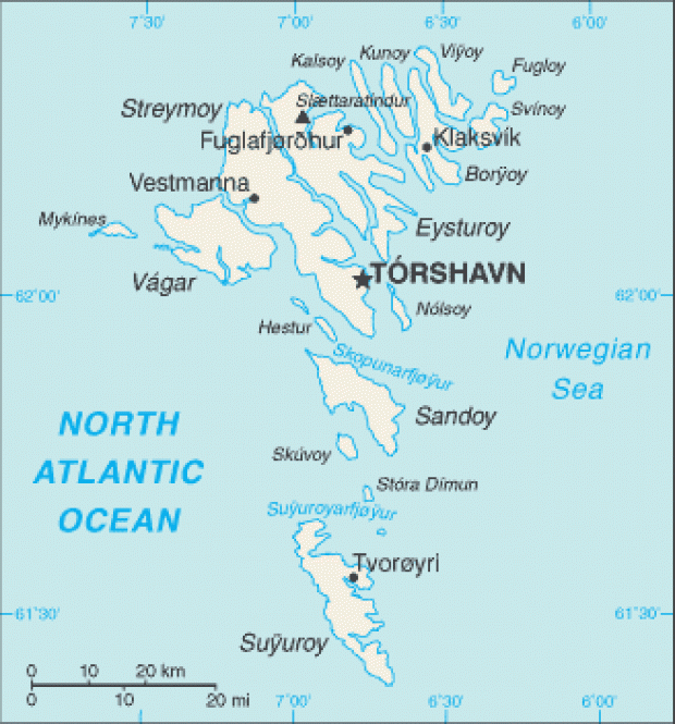 Mapa Político Pequeña Escala de las Islas Feroe, Dinamarca