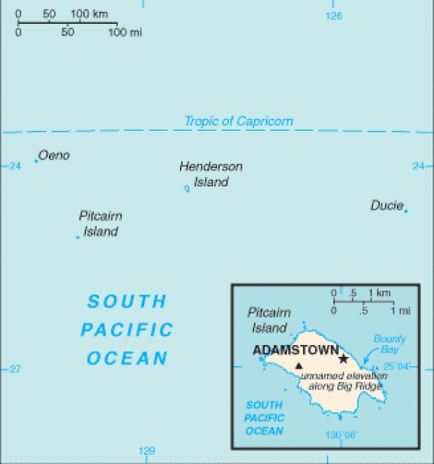 Mapa Político Pequeña Escala de las Islas Pitcairn, Reino Unido