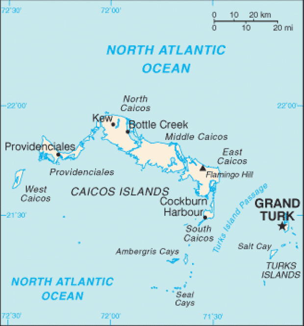 Mapa Político Pequeña Escala de las Islas Turcas y Caicos