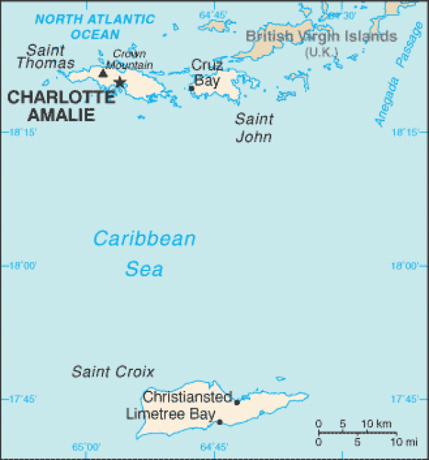 Mapa Político Pequeña Escala de las Islas Vírgenes de los Estados Unidos