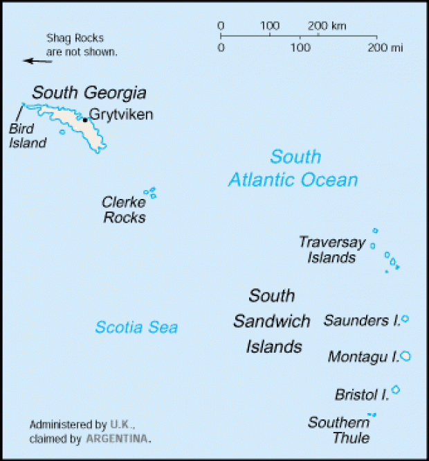 Mapa Político Pequeña Escala del Territorio Británico de Ultramar de las Islas Georgias del Sur y Sandwich del Sur