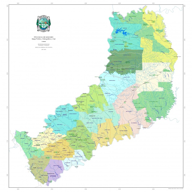 Mapa Politico, Vial e Hidrografico, Provincia Misiones, Argentina