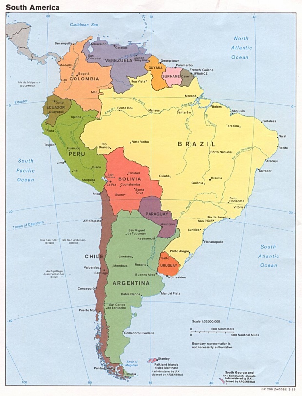 Mapa Político de América del Sur 1989