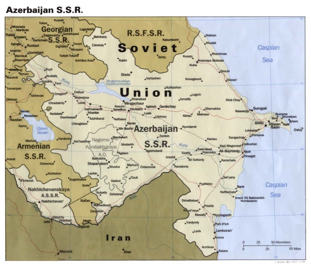 Mapa Politico de la Ex República Socialista Soviética de Azerbaiyán