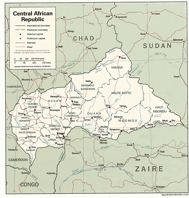 Mapa Politico de la República Centroafricana
