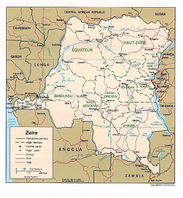 Mapa Politico de la República Democrática del Congo (Zaire)