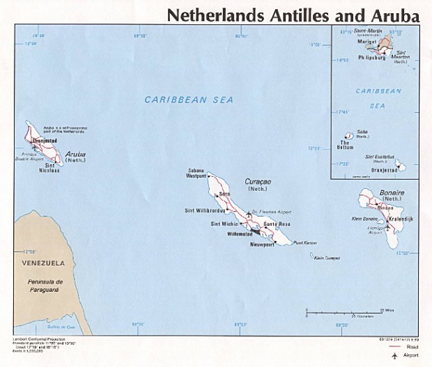 Mapa Politico de las Antillas Neerlandesas y Aruba