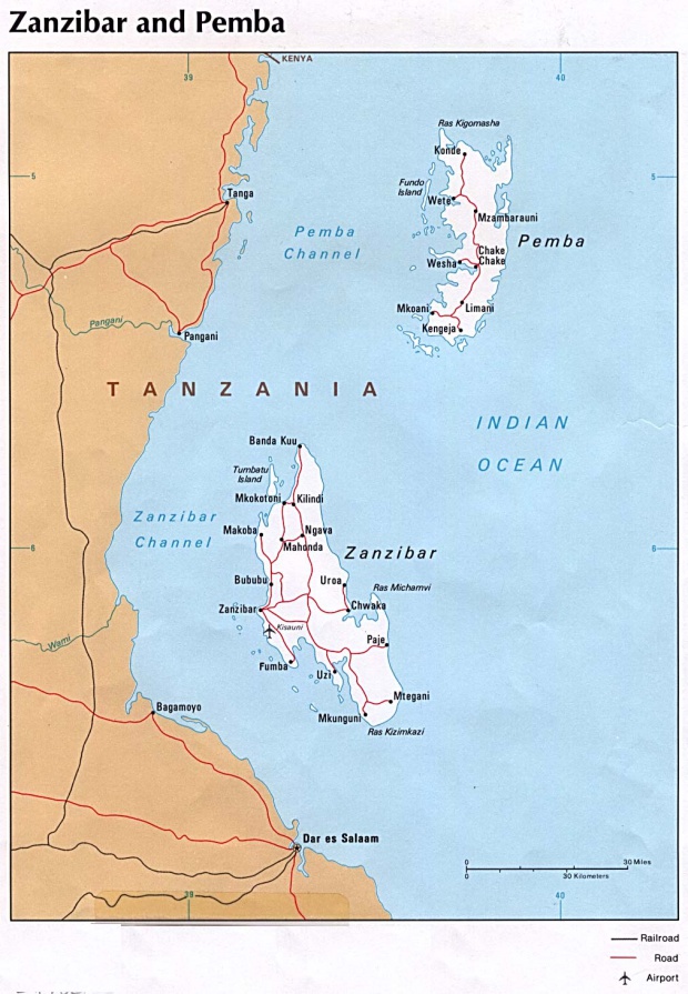 Mapa Politico de las Islas Zanzibar y Pemba