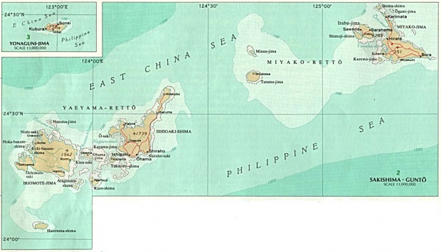 Mapa Politico de las Islas de Sakishima y Yonaguni, Japón