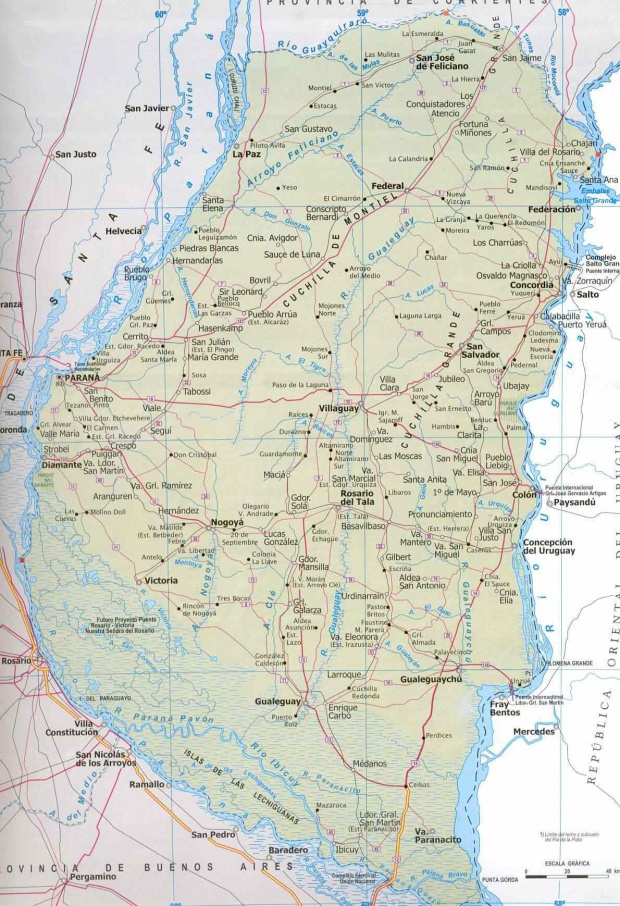 Mapa Provincia de Entre Rios, Argentina