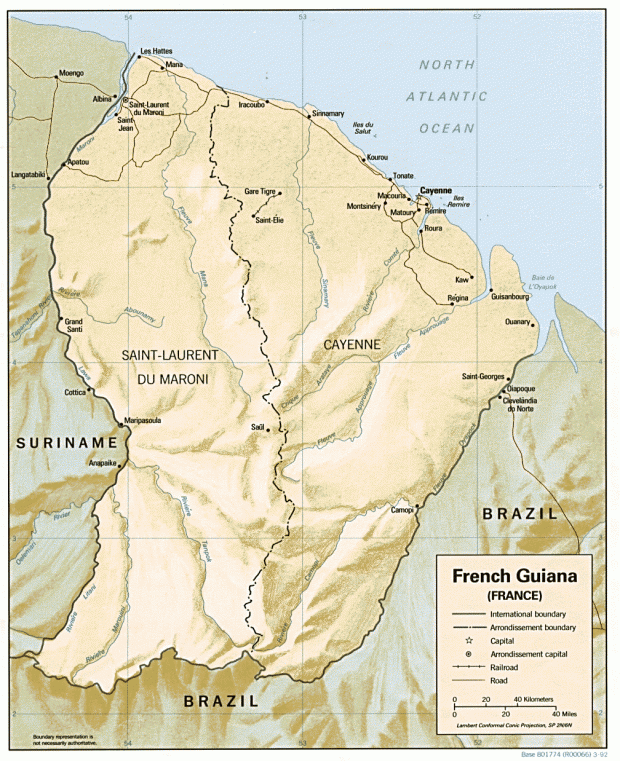 Mapa Relieve Sombreado de Guayana Francesa