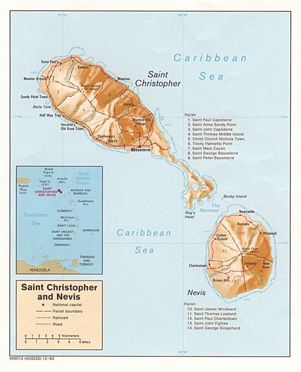 Mapa Relieve Sombreado de San Cristóbal y Nieves