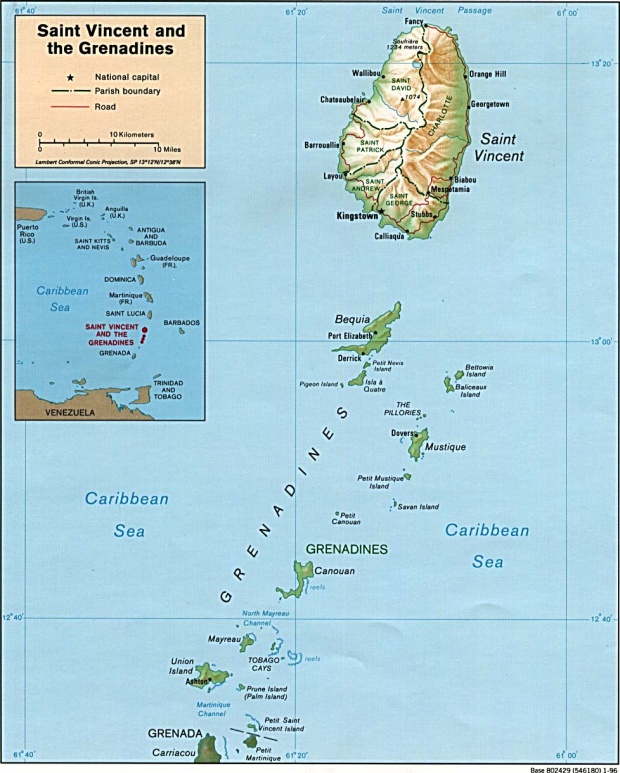 Mapa Relieve Sombreado de San Vicente y las Granadinas