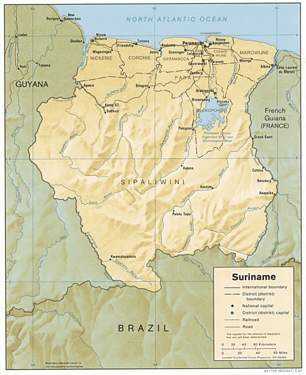 Mapa Relieve Sombreado de Surinam