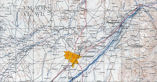 Mapa Topográfico de Taskent, Uzbekistán 1957