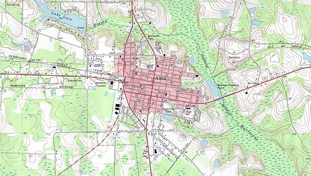 Mapa Topográfico de la Ciudad de Alma, Georgia, Estados Unidos
