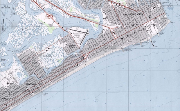 Mapa Topográfico de la Ciudad de Atlantic City, Nueva Jersey, Estados Unidos