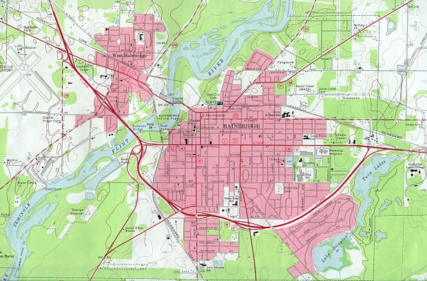 Mapa Topográfico de la Ciudad de Bainbridge, Georgia, Estados Unidos