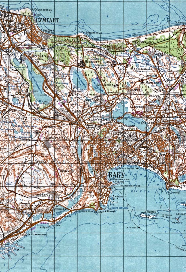 Mapa Topográfico de la Ciudad de Bakú, Azerbaiyán