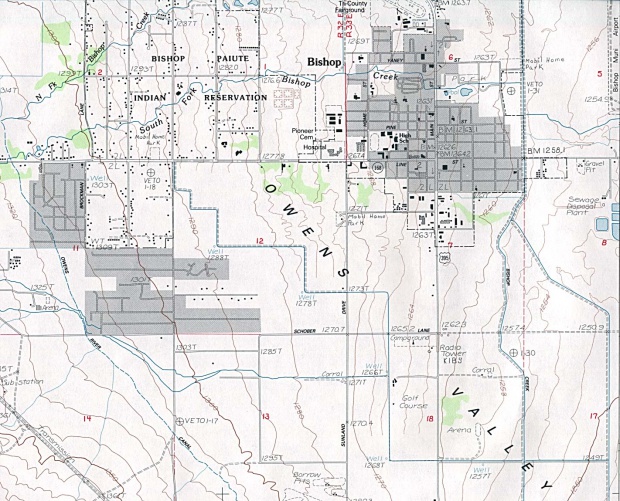 Mapa Topográfico de la Ciudad de Bishop, California, Estados Unidos