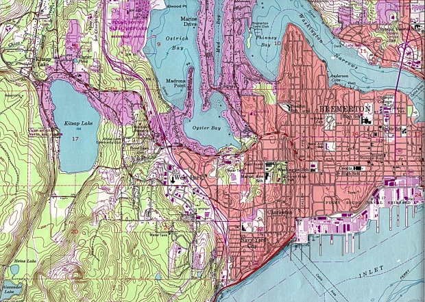 Mapa Topográfico de la Ciudad de Bremerton, Washington, Estados Unidos