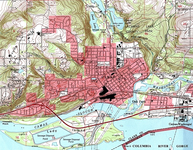 Mapa Topográfico de la Ciudad de Camas, Washington, Estados Unidos