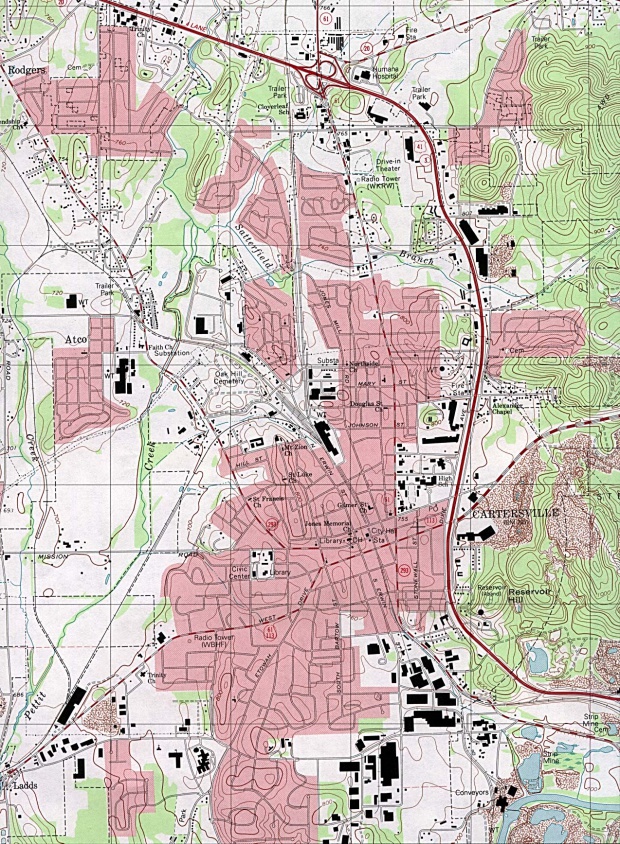 Mapa Topográfico de la Ciudad de Cartersville, Georgia, Estados Unidos
