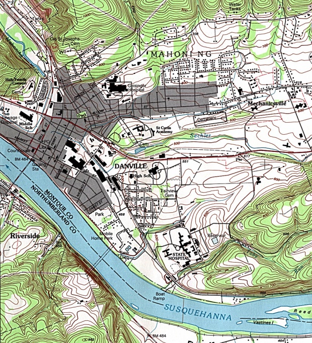 Mapa Topográfico de la Ciudad de Danville, Pensilvania, Estados Unidos