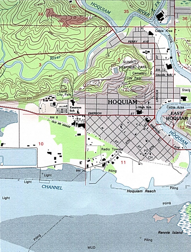 Mapa Topográfico de la Ciudad de Hoquiam, Washington, Estados Unidos
