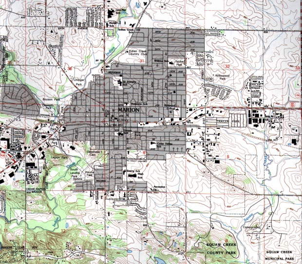 Mapa Topográfico de la Ciudad de Marion, Iowa, Estados Unidos